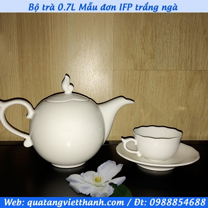 Bộ trà 0.7L Mẫu đơn IFP trắng ngà