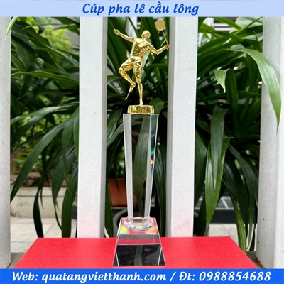 Cúp pha lê kim loại (mẫu giải cầu lông cao)