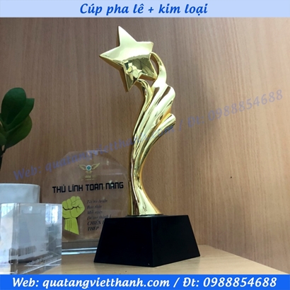 Cúp pha lê kim loại mẫu sao bàn tay
