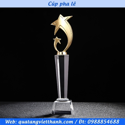 Cúp pha lê kim loại mẫu sao đôi