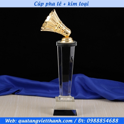 Cúp pha lê quả cầu lông kim loại