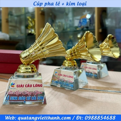 Cúp pha lê quả cầu lông kim loại