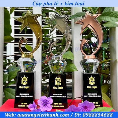 Cúp pha lê sao đôi - Kim cương