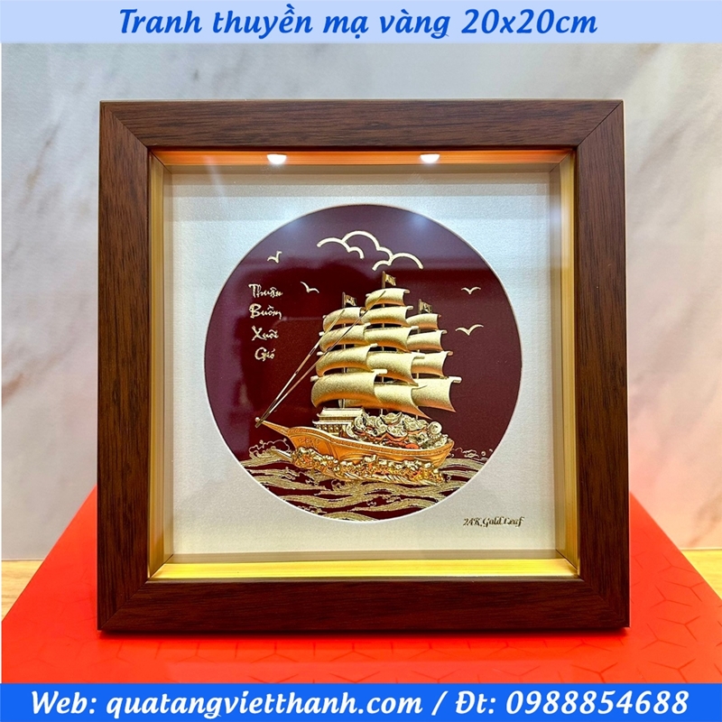 Tranh thuyền mạ vàng 20x20cm
