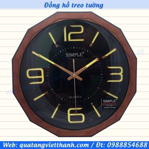 Đồng hồ treo tường viền gỗ mặt đen