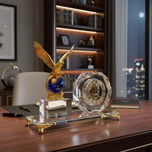 Bộ để bàn Đại bàng xanh đồng hồ 1